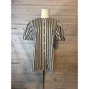 J. Crew Classic Fit Puff Sleeve Stripe Top Size S Navy White 100% Cotton